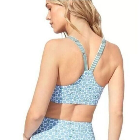 NWT EleVen Venus Williams Blue Print Adjustable Sports Bra  - Size Large - Picture 1 of 6